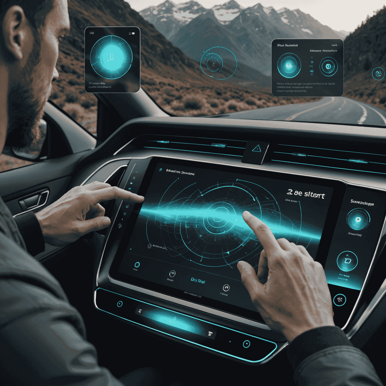 A futuristic interface showcasing smooth transitions between different screens, with flowing lines and subtle color shifts representing the seamless navigation experience. The image should depict a user's hand interacting with holographic elements, emphasizing the intuitive nature of the design.