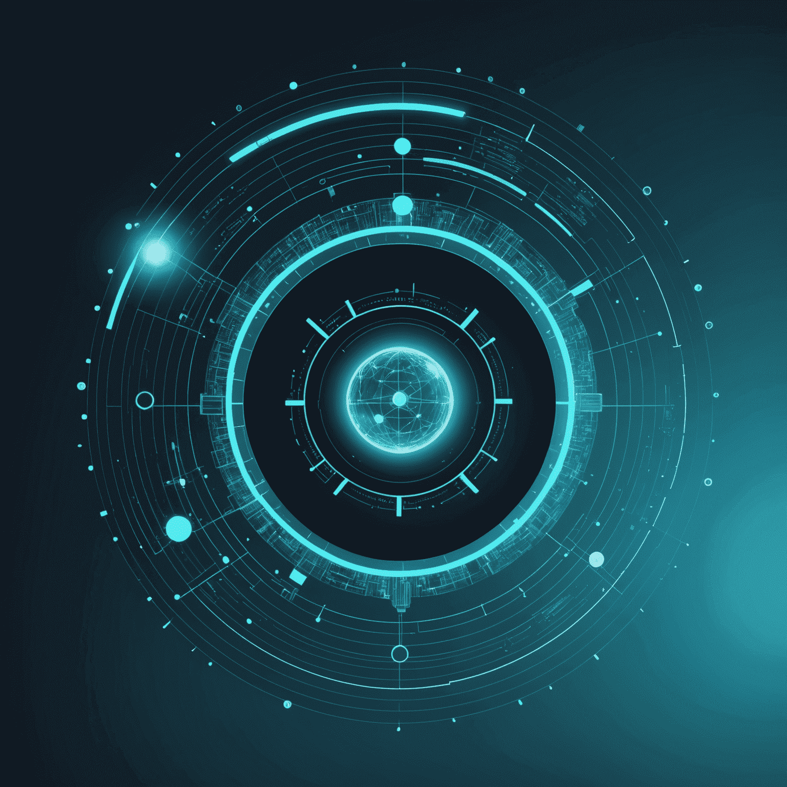 Futuristic web interface blending digital and physical realities, featuring holographic elements and interactive 3D objects on a teal and deep blue gradient